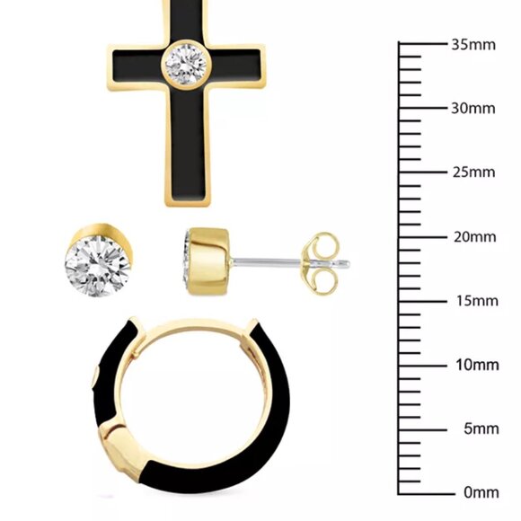 Black Cross Crystal Enamel Necklace and Earring for everyday wear Set, 3-Piece - Picture 5 of 5